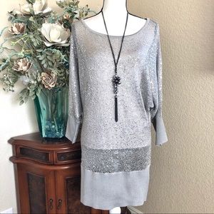 Venue Silver Sequined Open Knit Sweater